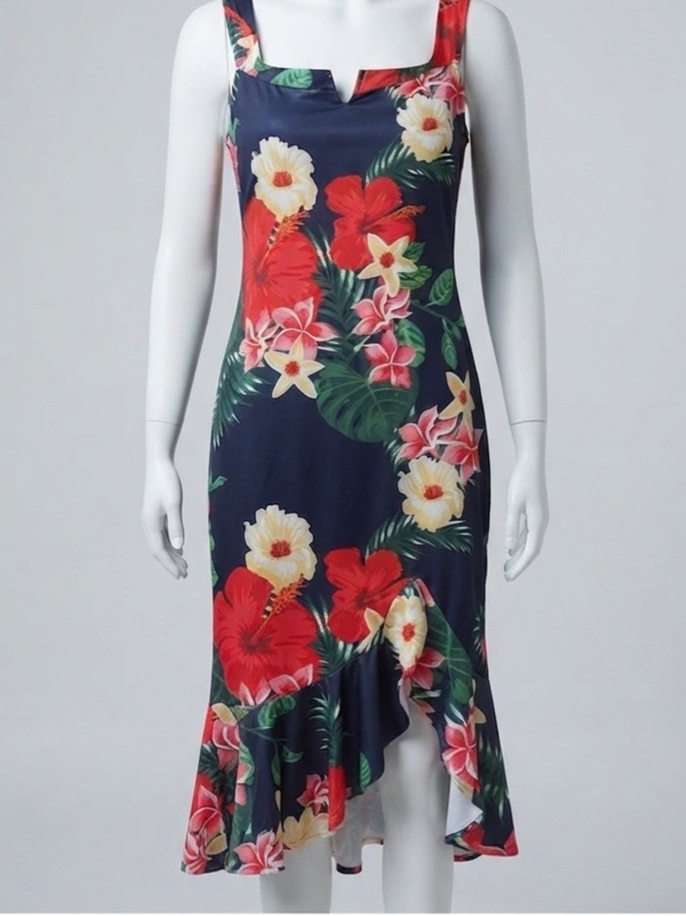 Floral Navy High-Low Slip Dress